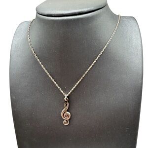 Sterling Silver Treble Clef Pendant Necklace